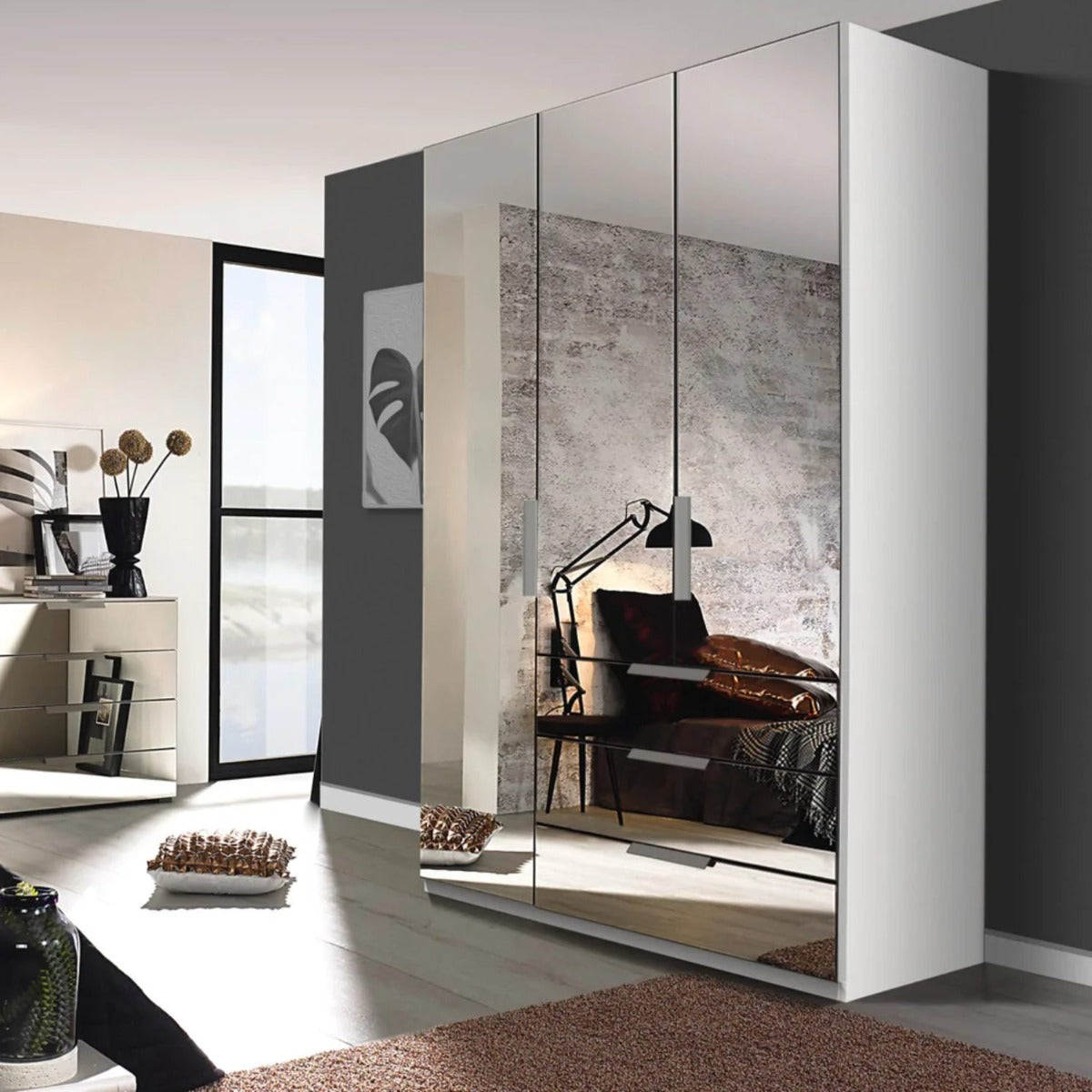 Oakwood Rauch Miramar Full Mirror Front 3 Hinged Door Combi Wardrobe