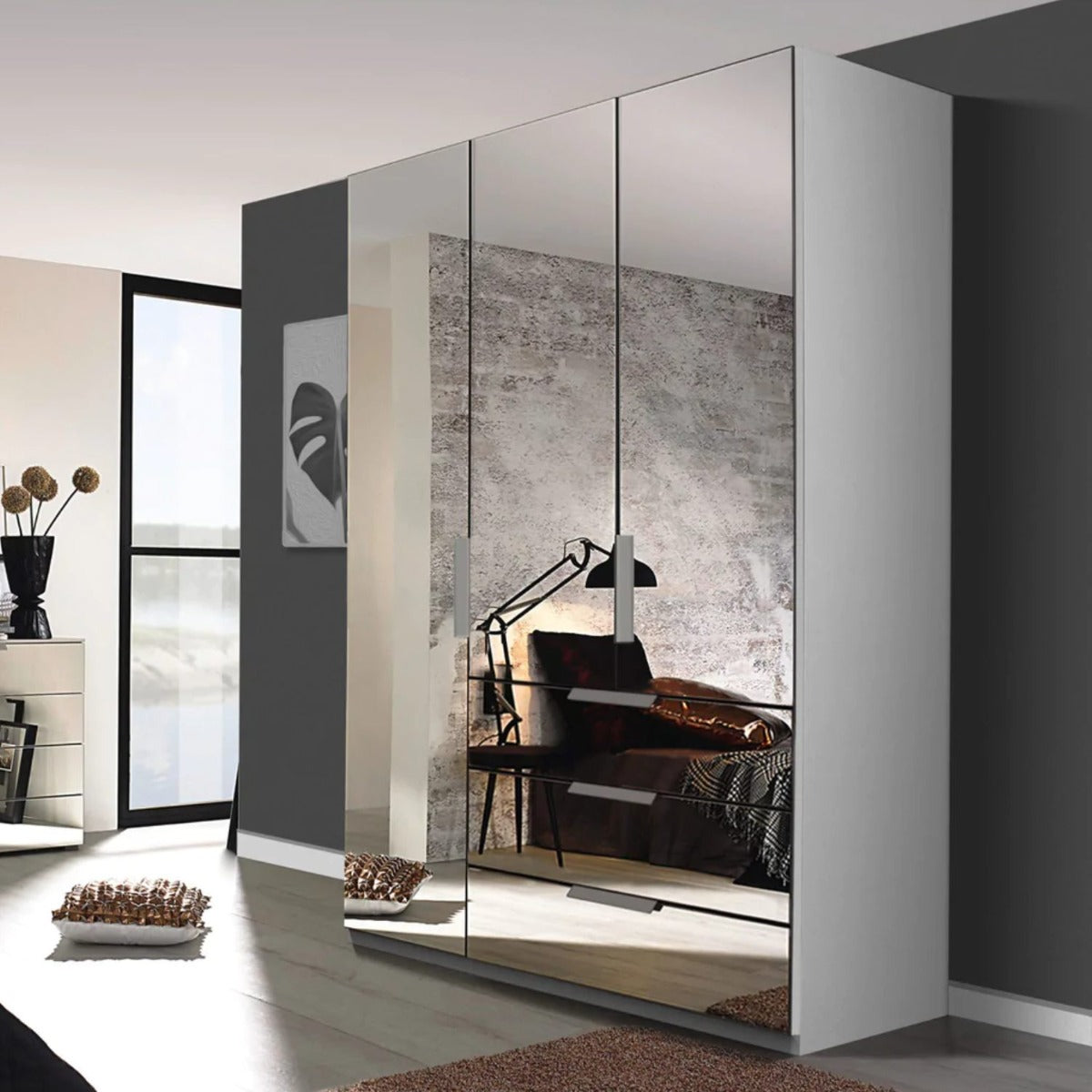Oakwood Rauch Miramar Full Mirror Front 3 Hinged Door Combi Wardrobe