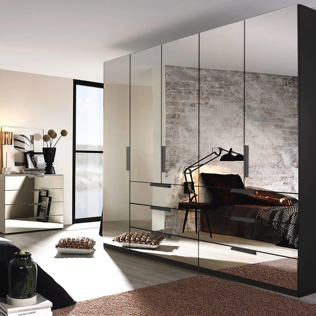 Oakwood Rauch Miramar Full Mirror Front 5 Door Hinged Combi Wardrobe