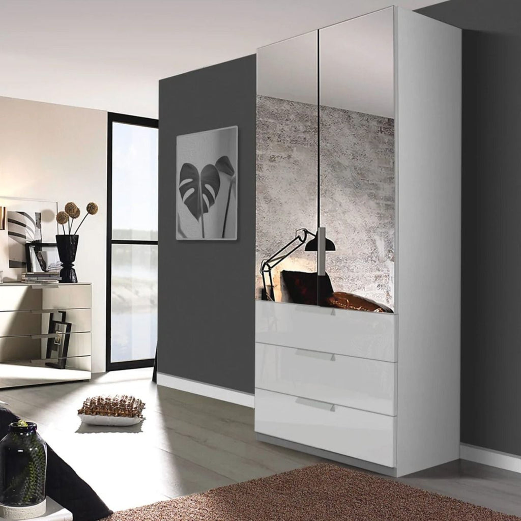 Oakwood Rauch Miramar Lynx Type 6 Silk Grey Glass & Mirror Front 2 Door Hinged Combi Wardrobe