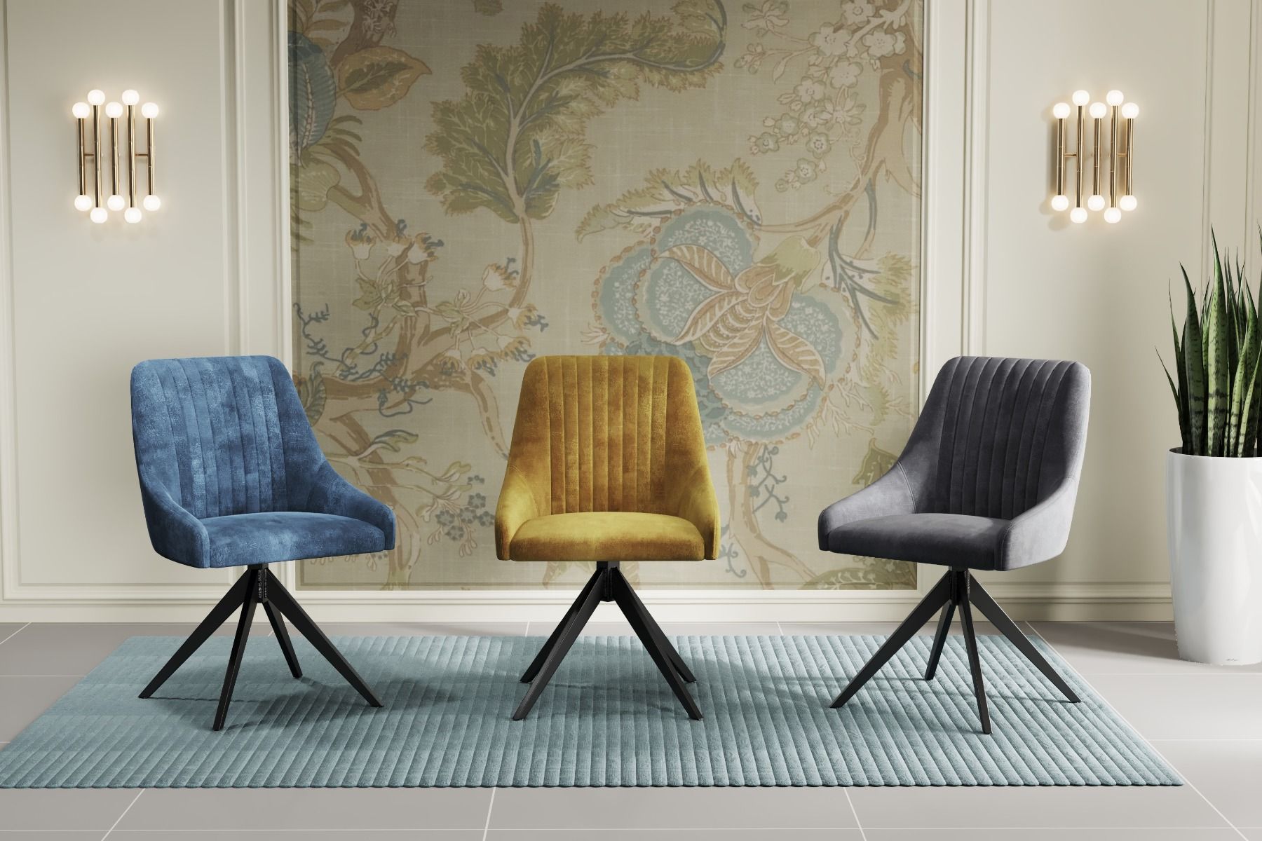 Oakwood Harlan Velvet Swivel Dining Chair with Black Legs