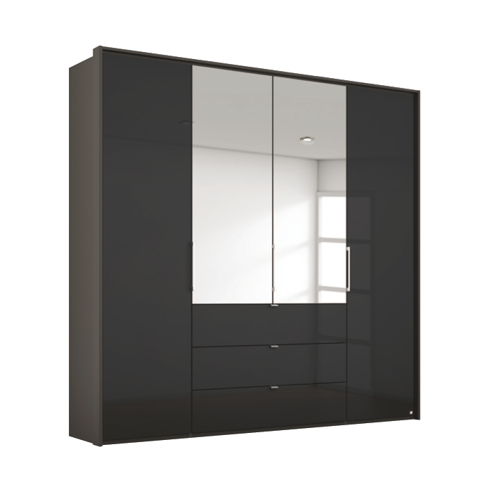 Oakwood Rauch Erimo Graphite & Basalt Glass Combi German Wardrobe - Style 1