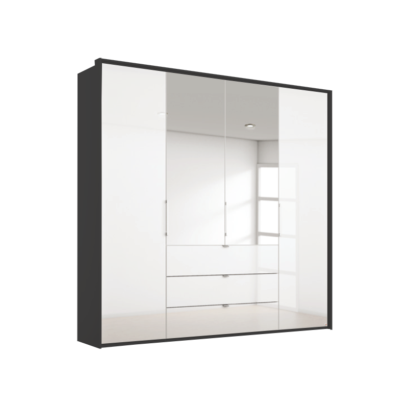 Oakwood Rauch Erimo Style 1 Graphite & White Glass Bi-Folding Doors Combi Wardrobe