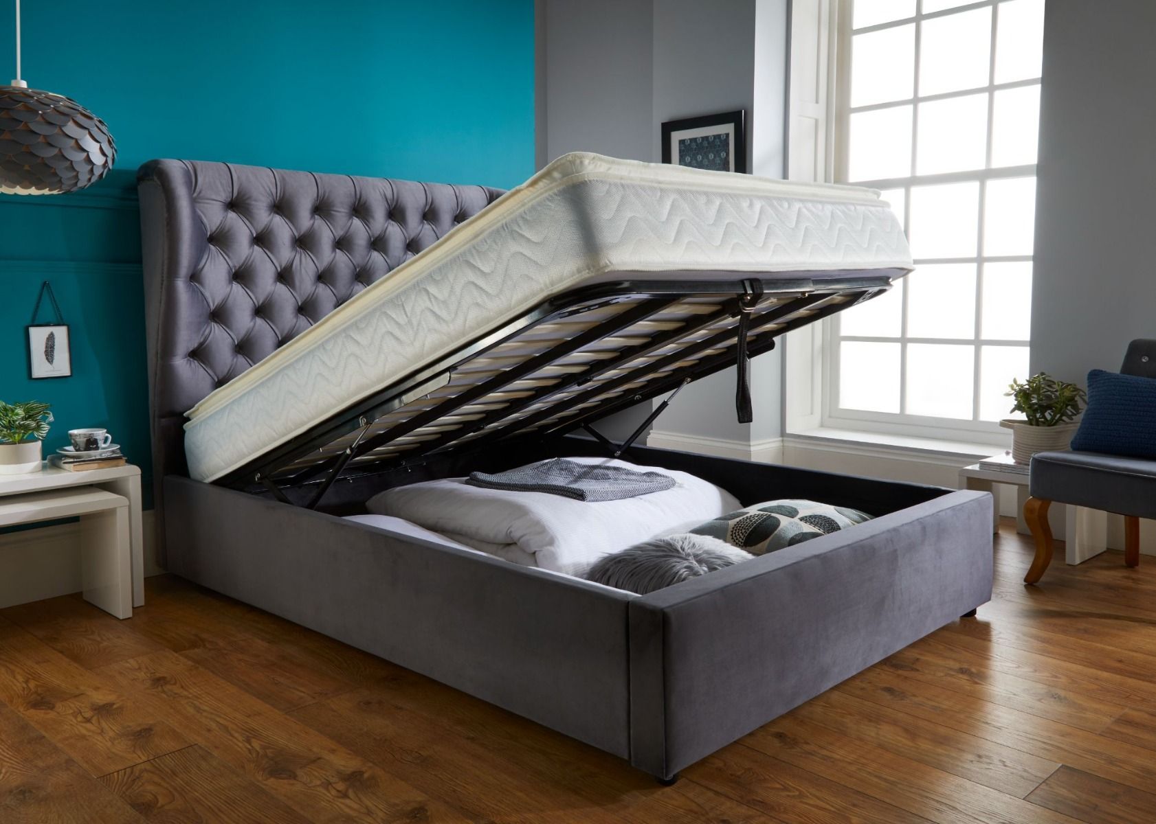 Oakwood Olivia Wingback Fabric Upholstered Bed Frame