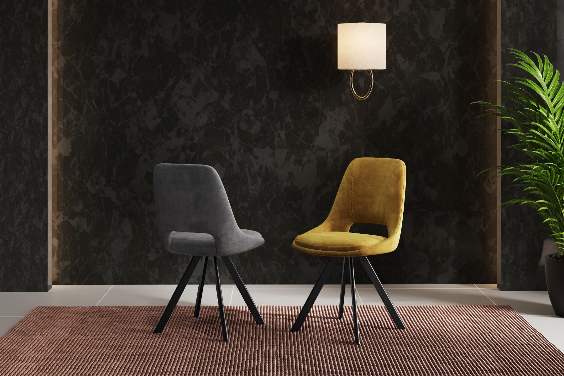 Oakwood Krona Velvet Dining Chair with Black Metal Legs