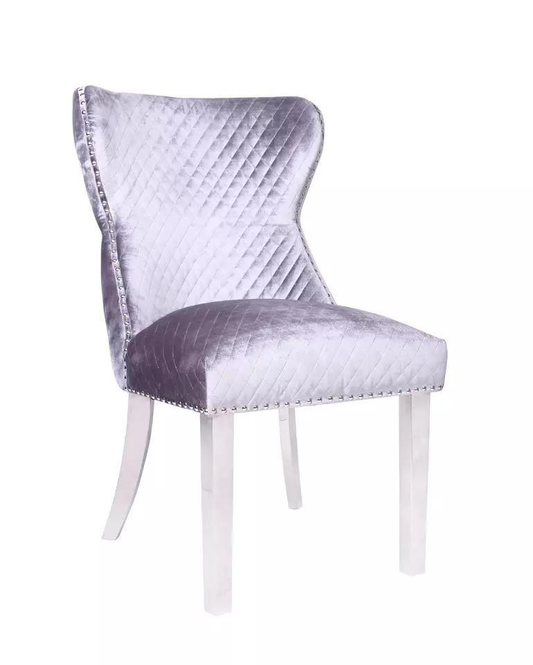 Oakwood Oracle 130cm Round Grey Marble Dining Table & 4 Lewis Silvery Grey Lion Knocker Chairs