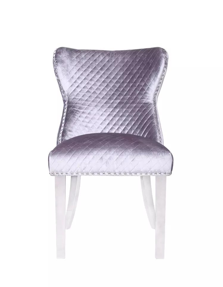 Oakwood Oracle 130cm Round Grey Marble Dining Table & 4 Lewis Silvery Grey Lion Knocker Chairs