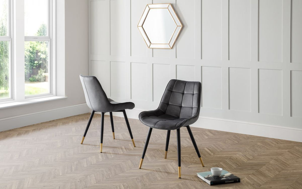 Oakwood Hadid Grey Plush Velvet Dining Chair