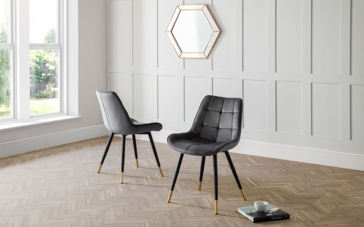 Oakwood Hadid Grey Plush Velvet Dining Chair