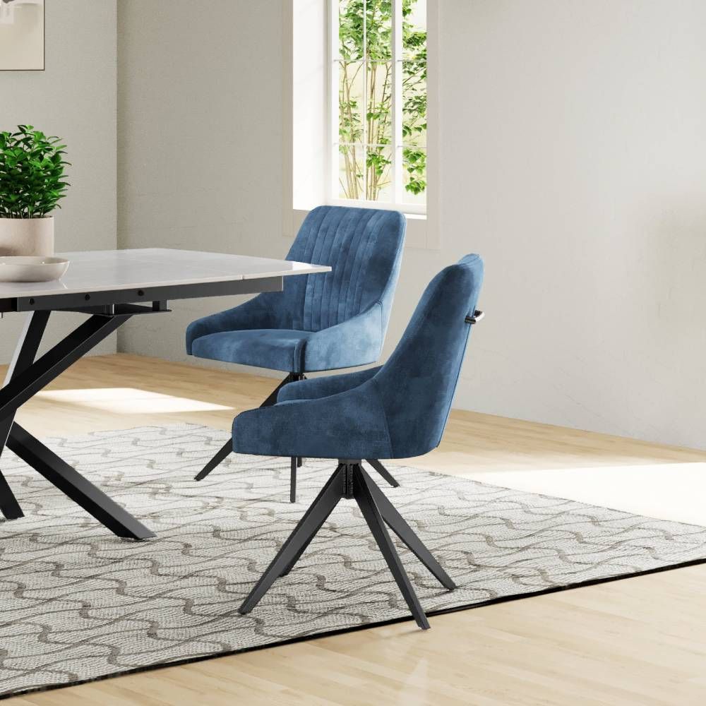 Oakwood Harlan Velvet Swivel Dining Chair with Black Legs