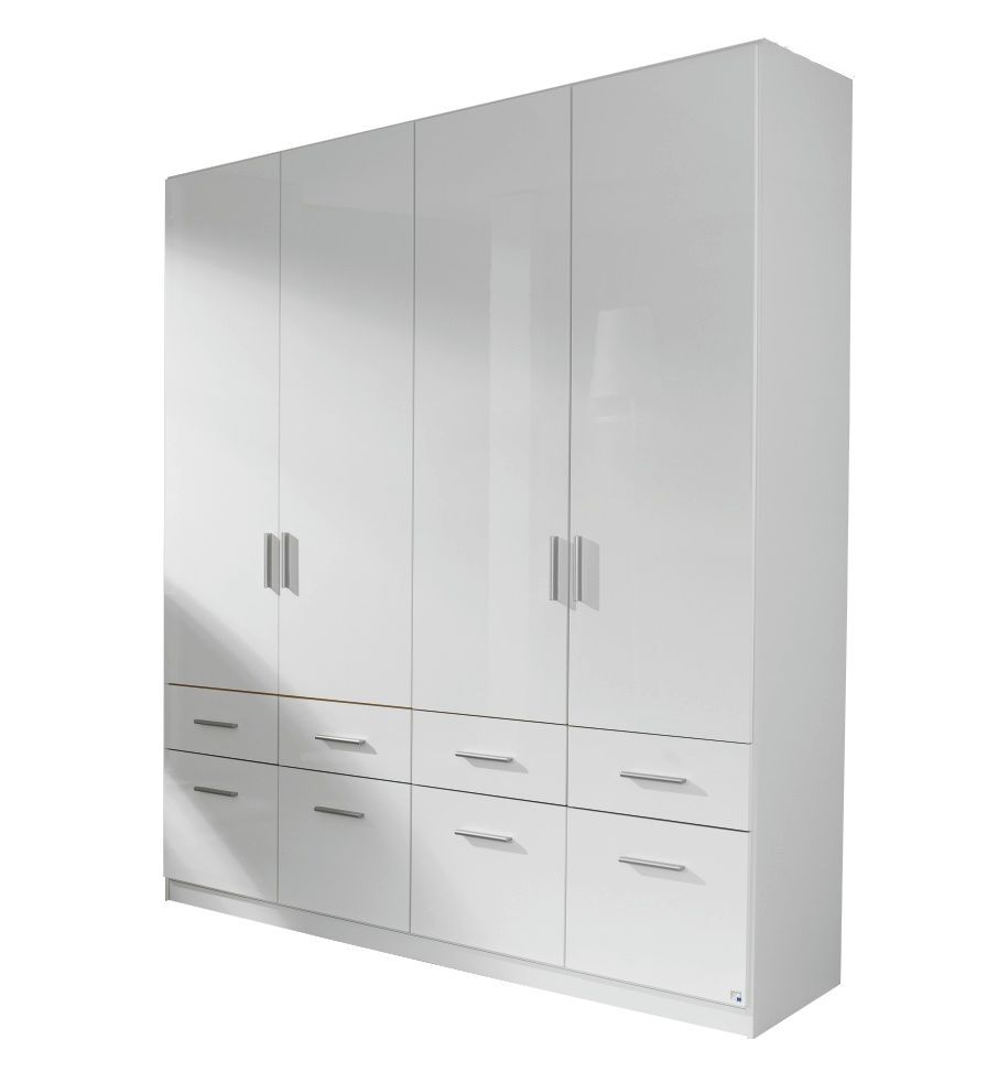 Oakwood Rauch Celle High Gloss White 4 Door Hinged Combi Wardrobe
