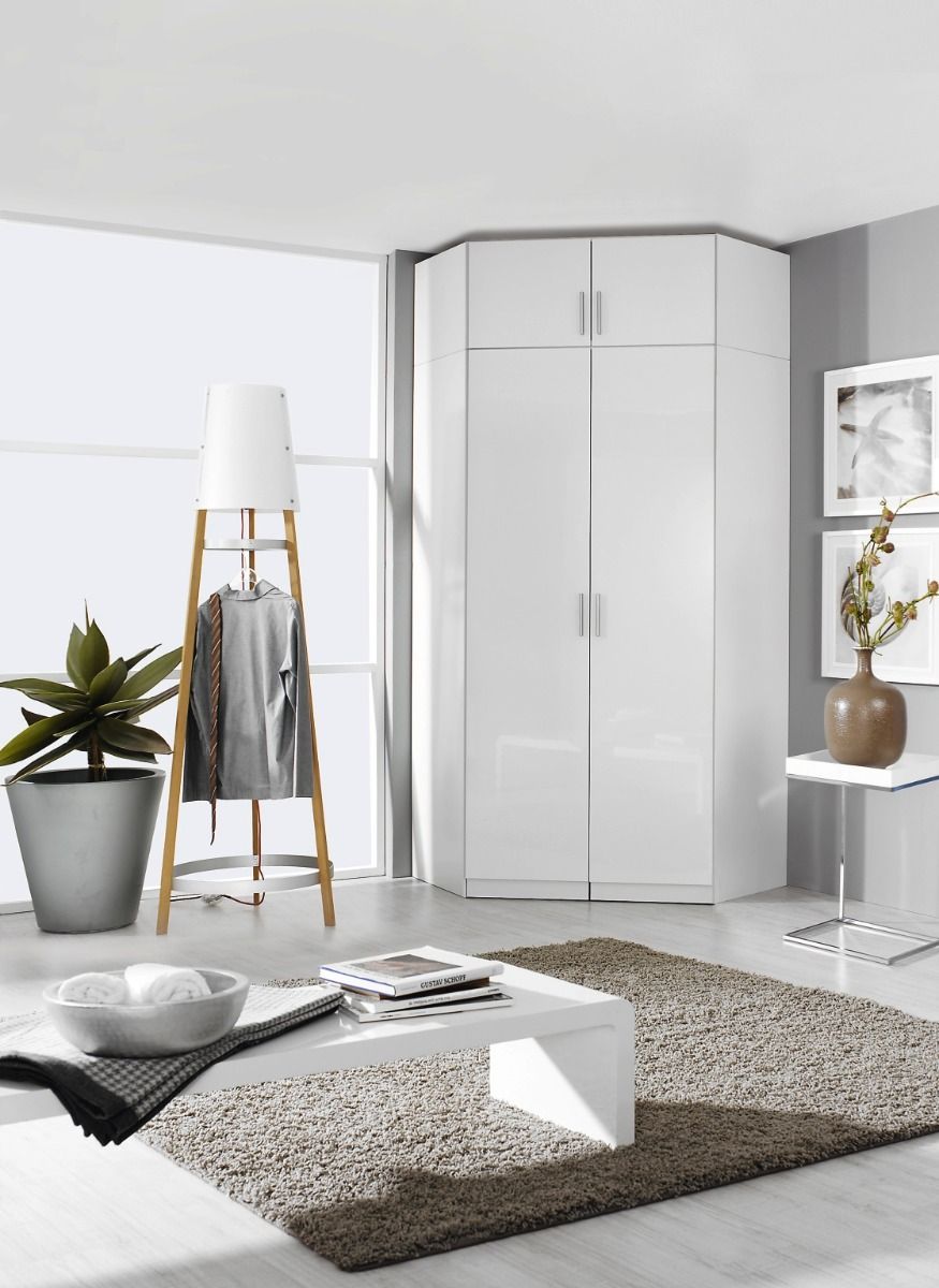 Oakwood Celle 2 Doors High Gloss Corner Walk in Hinged Wardrobe