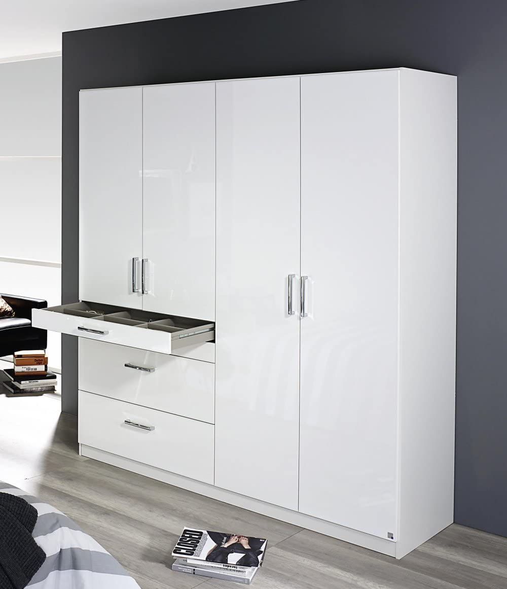 Oakwood Rauch Homburg Metallic Grey and High Gloss White 4 Door Wardrobe