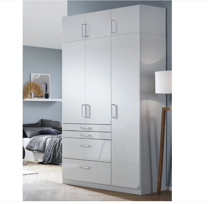 Oakwood Homburg Metallic Grey High Gloss White Extended Height 3 Door Combi Wardrobe