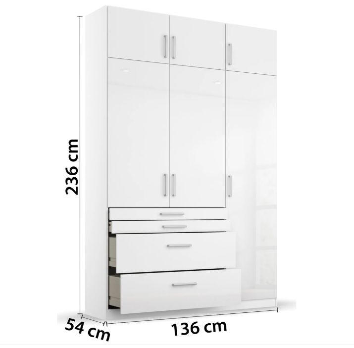 Oakwood Homburg Metallic Grey High Gloss White Extended Height 3 Door Combi Wardrobe