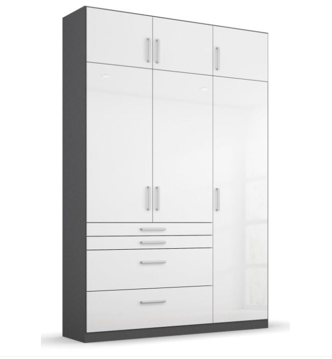 Oakwood Homburg Metallic Grey High Gloss White Extended Height 3 Door Combi Wardrobe