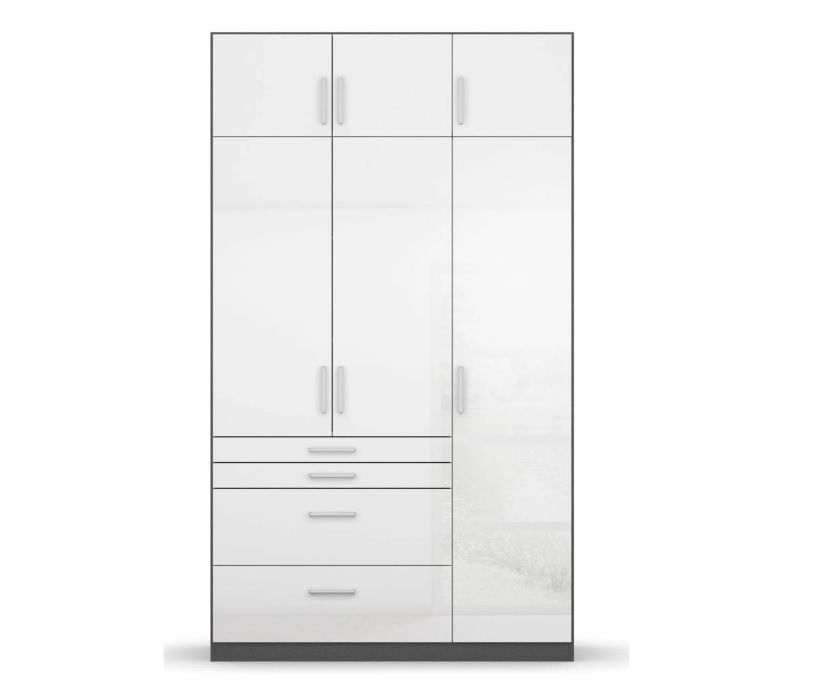 Oakwood Homburg Metallic Grey High Gloss White Extended Height 3 Door Combi Wardrobe