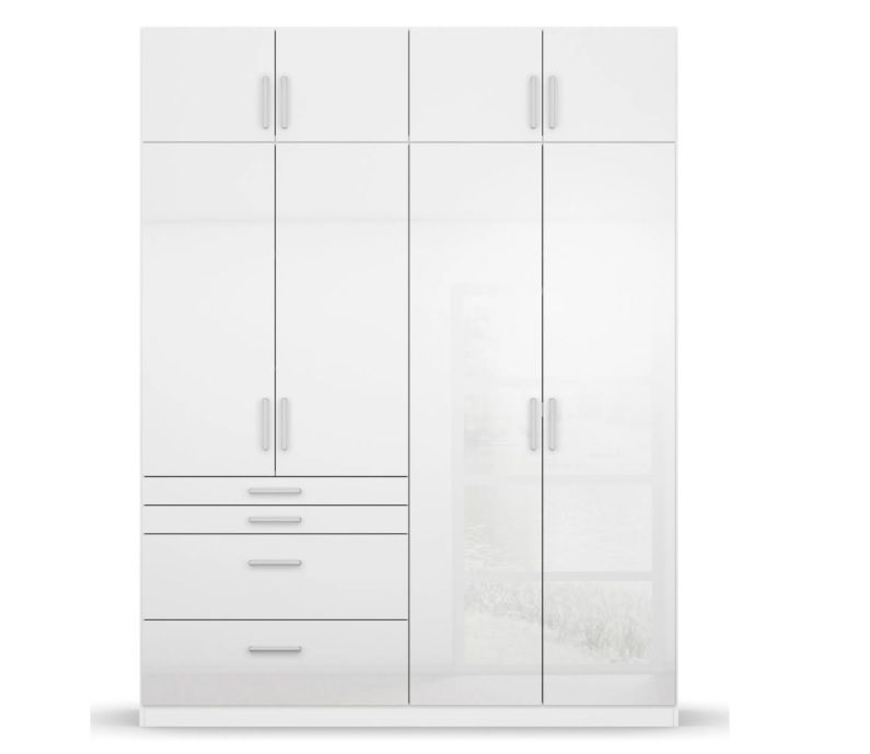 Oakwood Rauch Homburg Metallic Grey and High Gloss White 4 Door Extended Height Wardrobe
