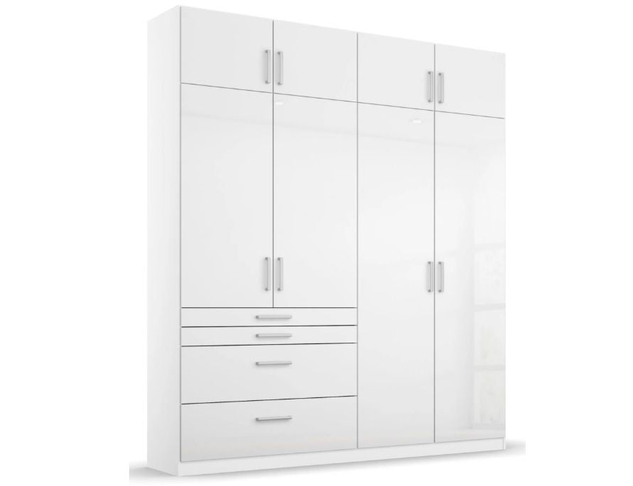 Oakwood Rauch Homburg Metallic Grey and High Gloss White 4 Door Extended Height Wardrobe