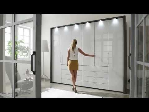 Oakwood Wiemann Loft White Glass 200CM Bi-Folding Doors Wardrobe With Drawers