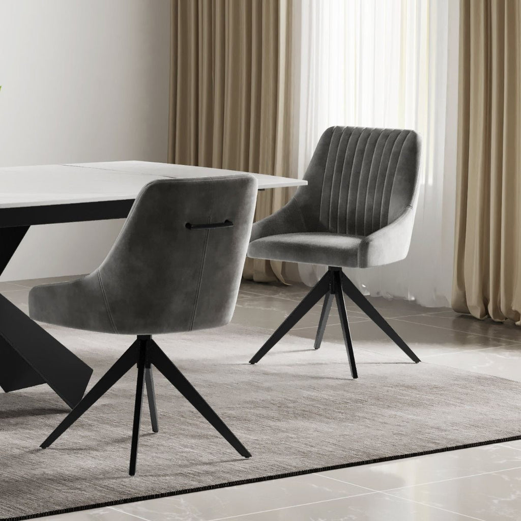 Oakwood Harlan Velvet Swivel Dining Chair with Black Legs