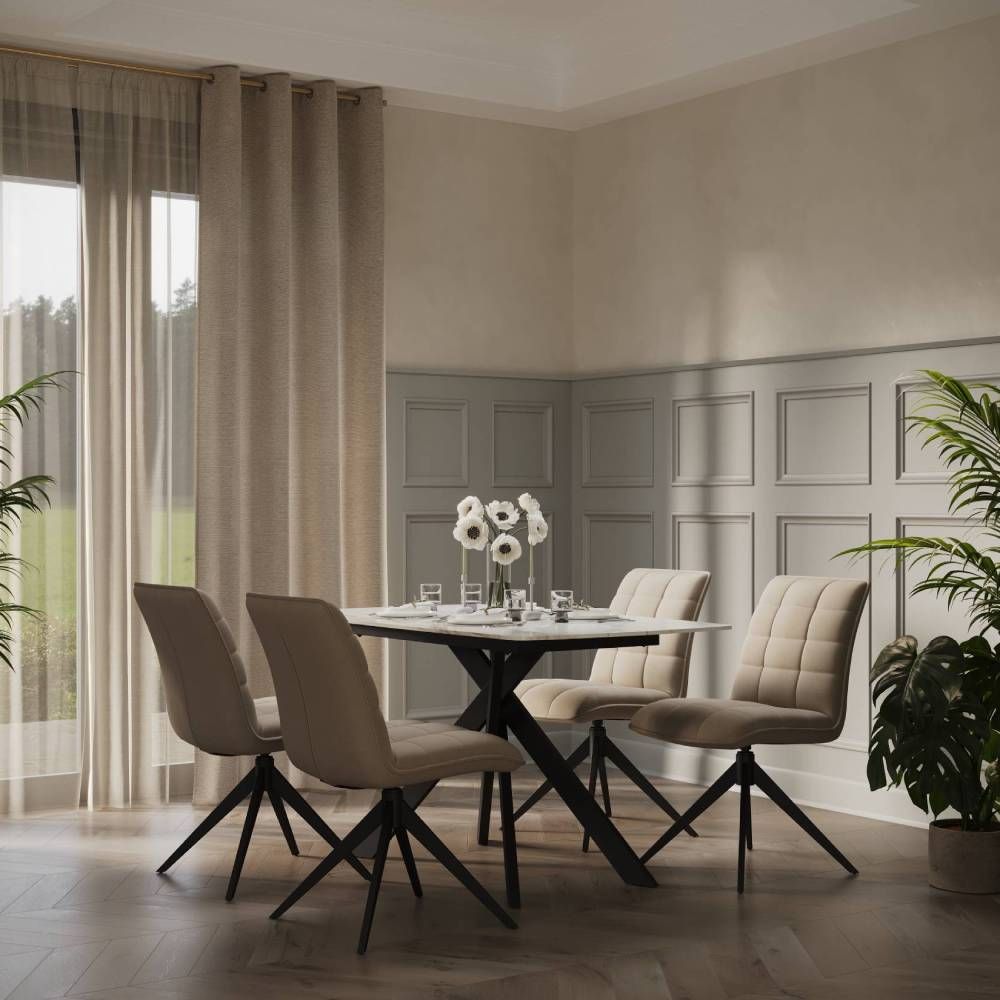 Oakwood Linara Ceramic Fixed Top Dining Table With 4 Chairs