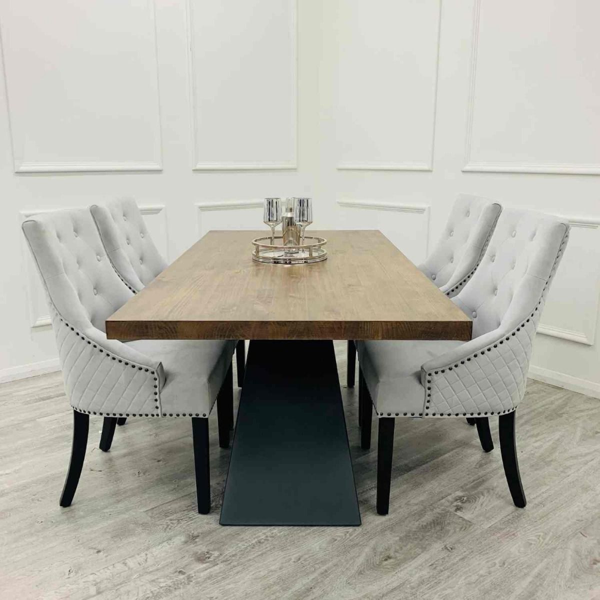 Oakwood Axel 1.8 Dining Table Set Solid wood top Dining Table With Ring Knocker Chairs