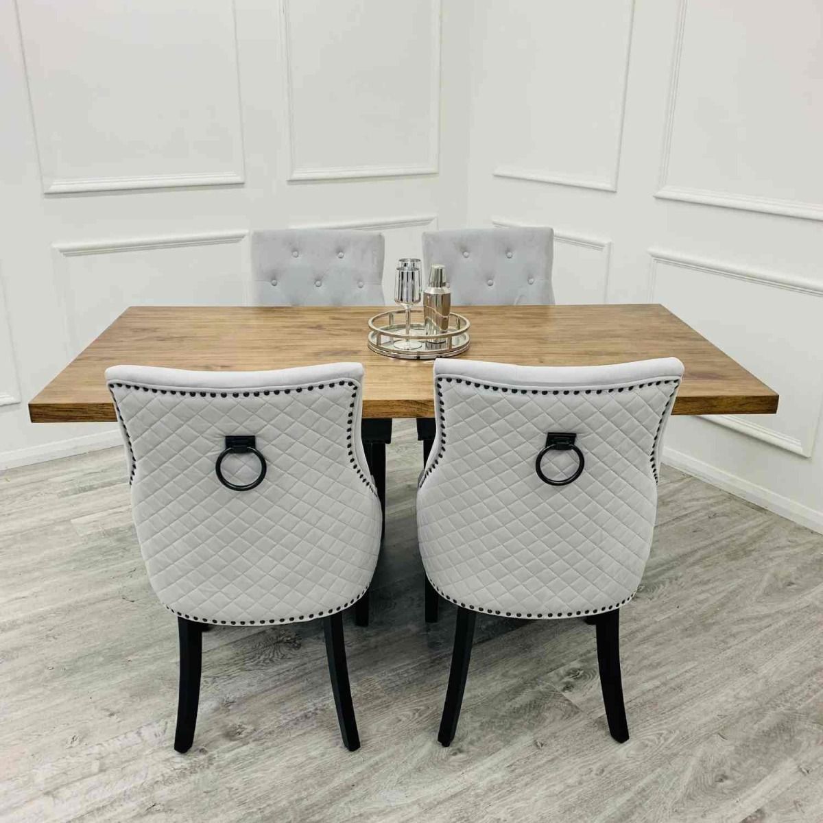 Oakwood Axel 1.8 Dining Table Set Solid wood top Dining Table With Ring Knocker Chairs