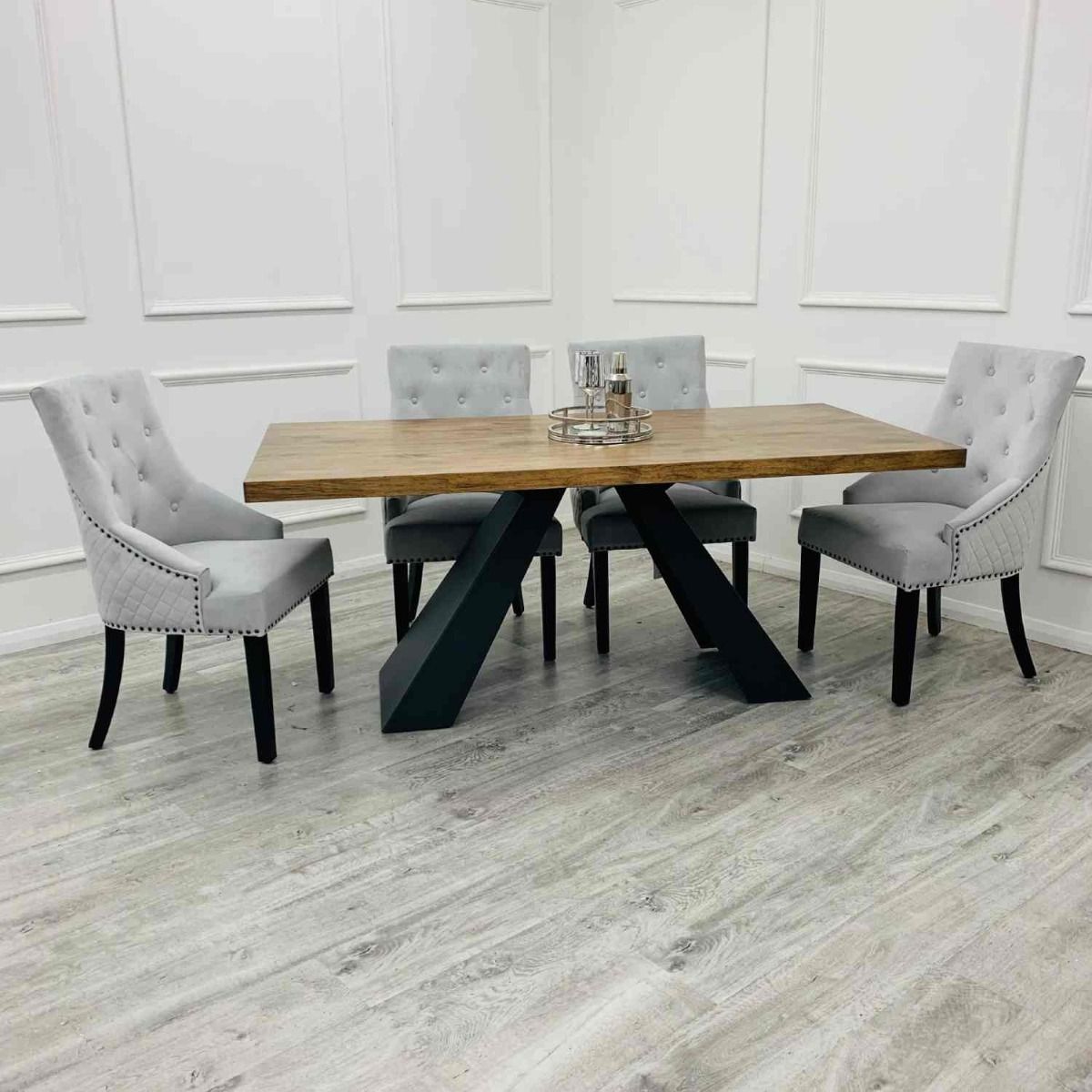 Oakwood Axel 1.8 Dining Table Set Solid wood top Dining Table With Ring Knocker Chairs