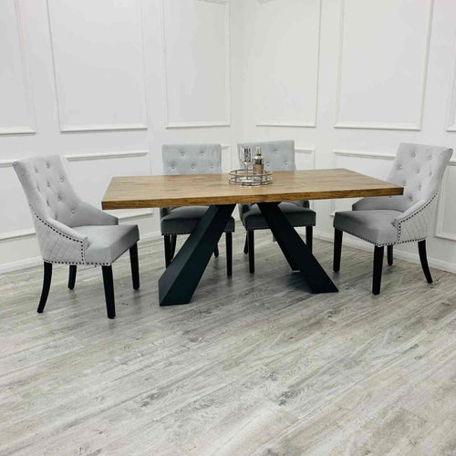 Oakwood Axel 1.8 Dining Table Set Solid wood top Dining Table With Ring Knocker Chairs