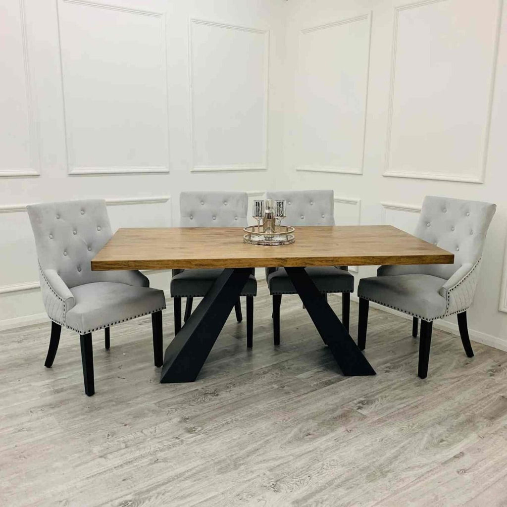 Oakwood Axel 1.8 Dining Table Set Solid wood top Dining Table With Ring Knocker Chairs