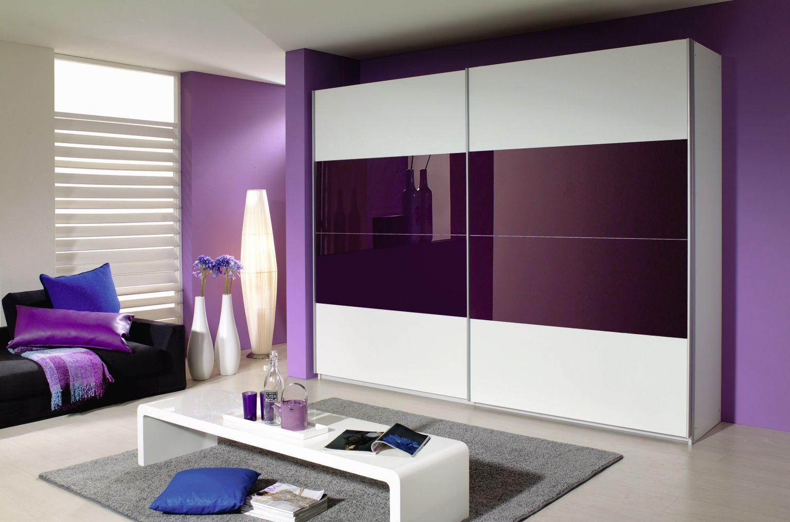 Oakwood Rauch Quadra Glass Blackberry Sliding Door Wardrobe