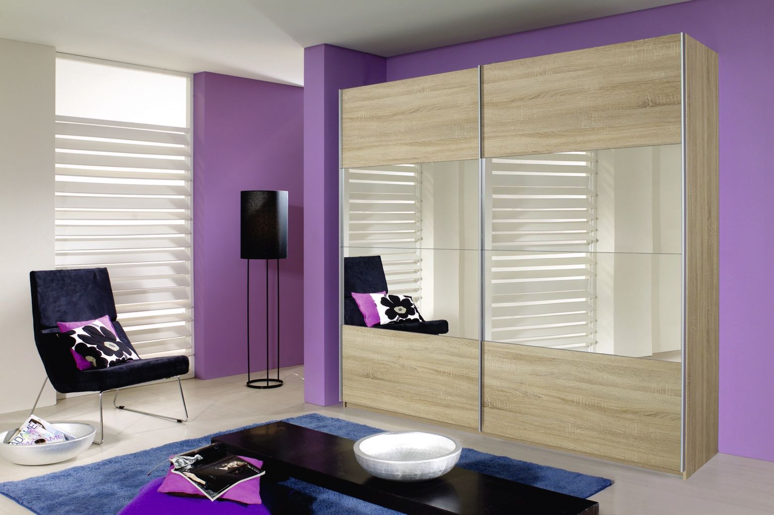 Oakwood Rauch Quadra Sonoma Oak With Silk Grey Glass 2 Gliding Door Wardrobe