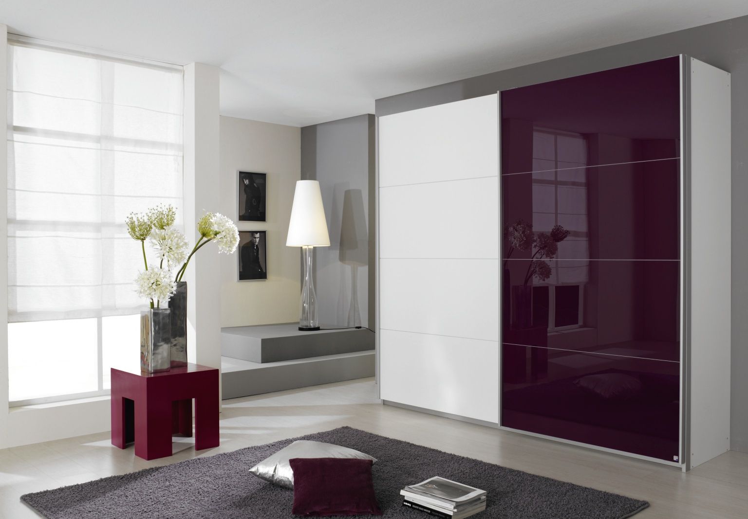 Oakwood Rauch Quadra Glass Blackberry Sliding Door Wardrobe
