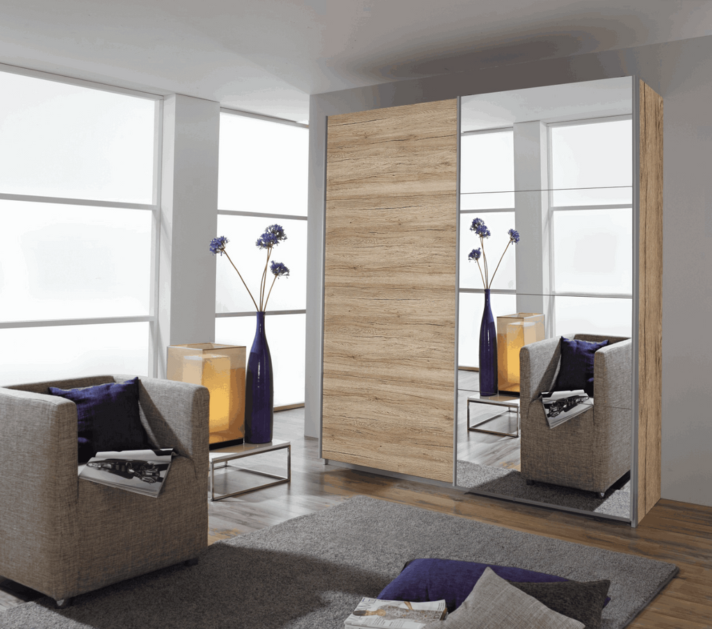 Oakwood Rauch Quadra 2 Gliding Door Wardrobe With Artisan Oak And Mirror Front