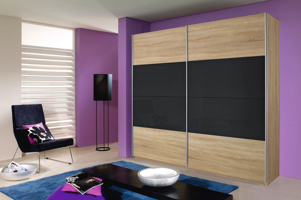 Oakwood Rauch Quadra Sonoma Oak With Silk Grey Glass 2 Gliding Door Wardrobe