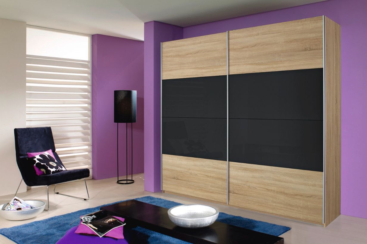 Oakwood Rauch Quadra Sonoma Oak With Silk Grey Glass 2 Gliding Door Wardrobe