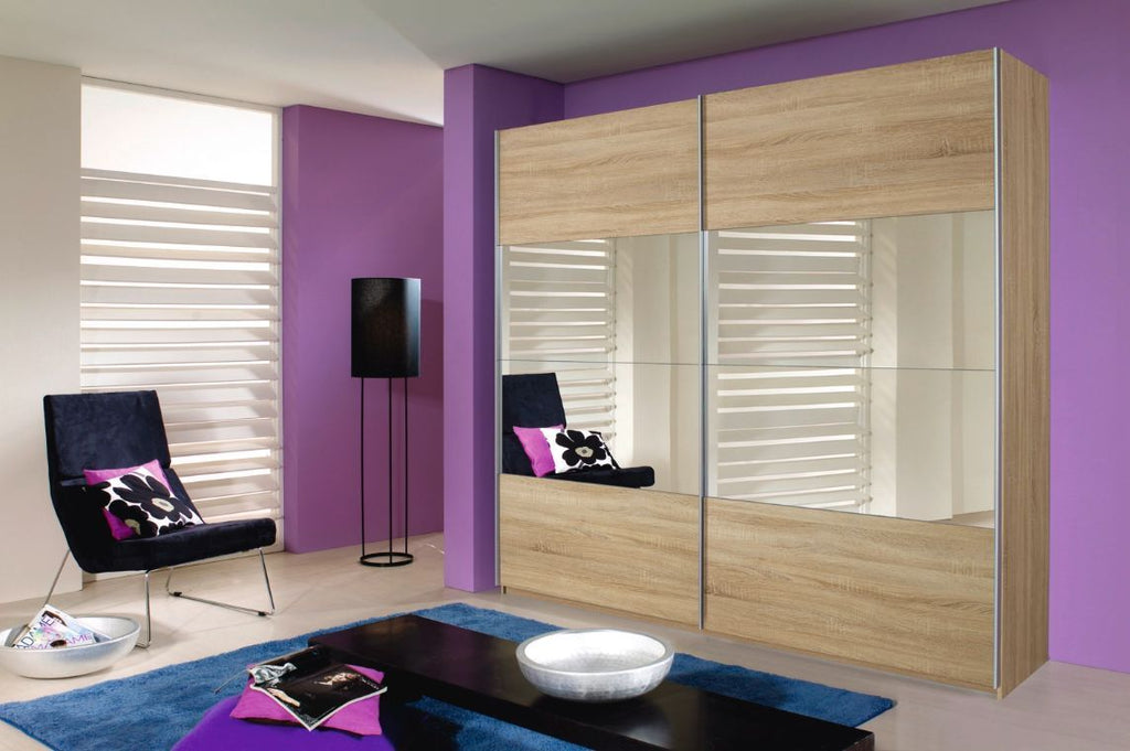 Oakwood Rauch Quadra 2 Gliding Door Wardrobe With Artisan Oak And Mirror Front