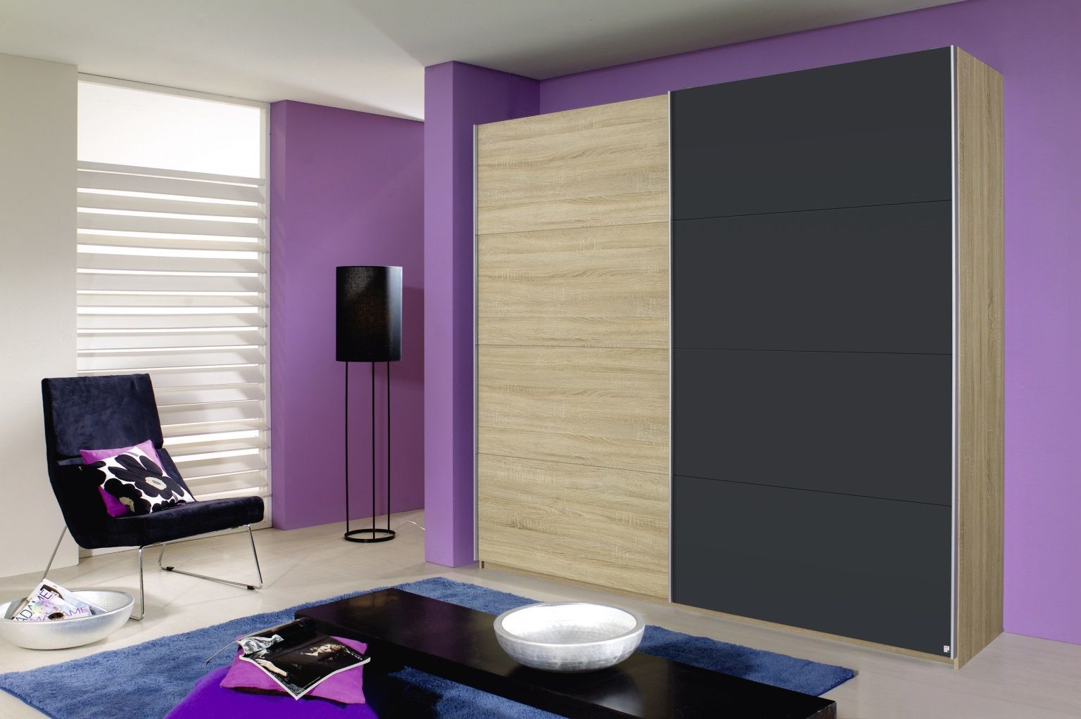 Oakwood Rauch Quadra Sonoma Oak With Silk Grey Glass 2 Gliding Door Wardrobe