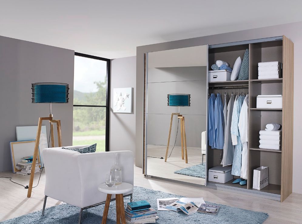 Oakwood Rauch Quadra 2 Gliding Door Wardrobe With Sanremo Oak Light And Mirror Front