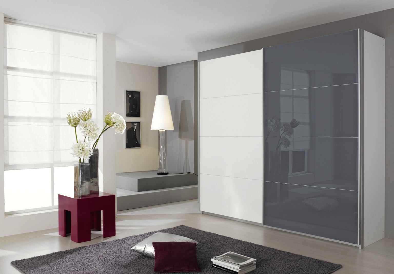 Oakwood Rauch Quadra 2 Gliding Door White & Basalt Glass Wardrobe