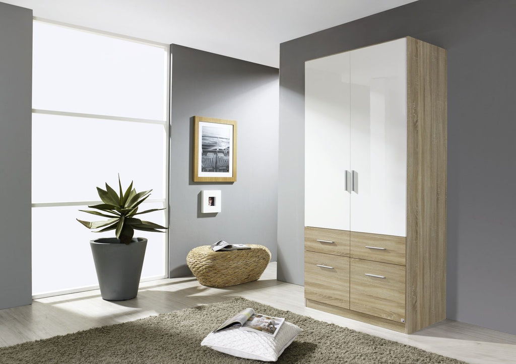 Oakwood Rauch Celle Extra 2 Doors 4 Drawers High Gloss Hinged Wardrobe
