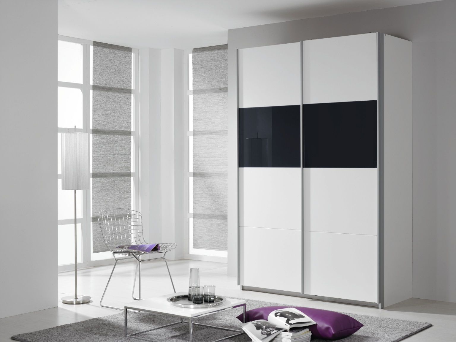 Oakwood Rauch Quadra White & Metallic Grey 2 Gliding Door Wardrobe