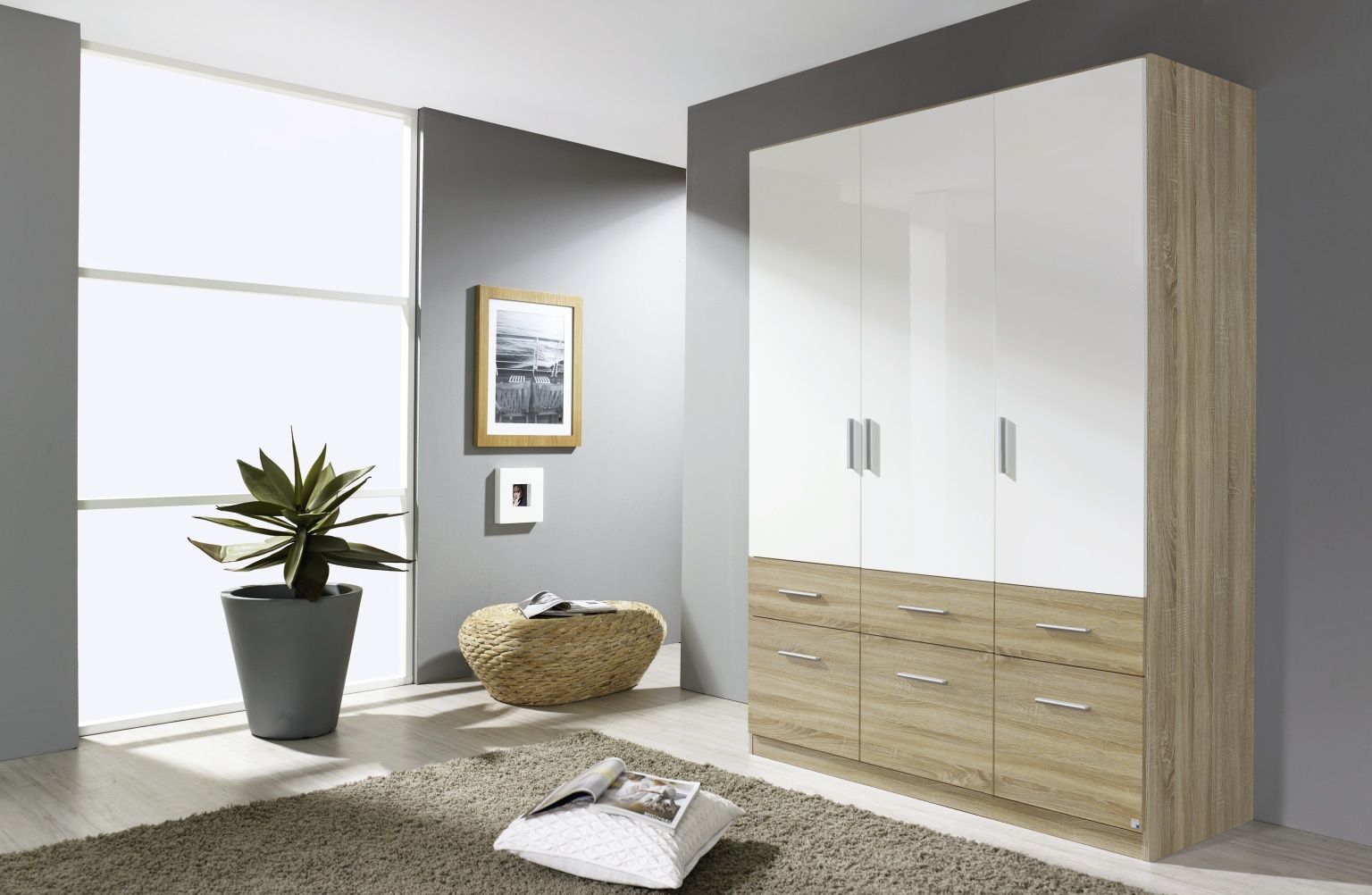 Oakwood Rauch Celle Extra High Gloss 3 Door Hinged Combi Wardrobe
