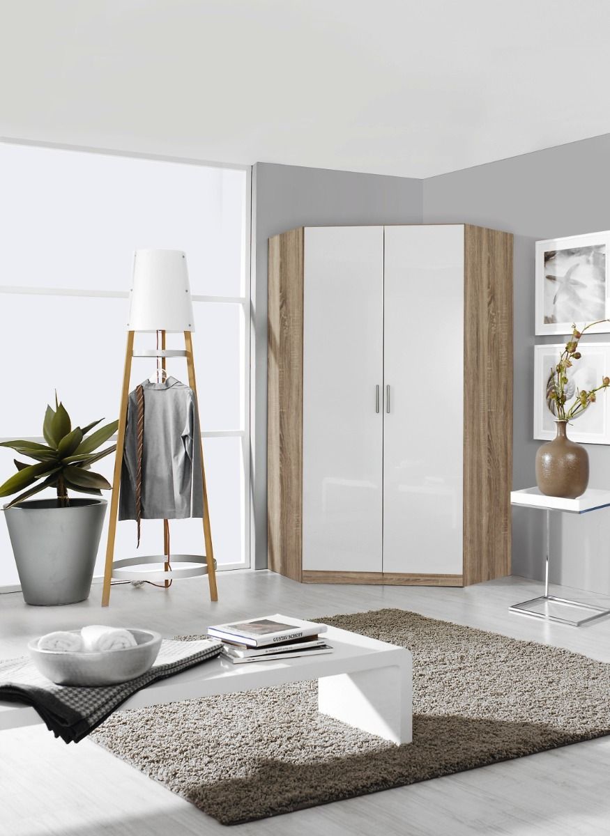 Oakwood Celle 2 Doors High Gloss Corner Walk in Hinged Wardrobe