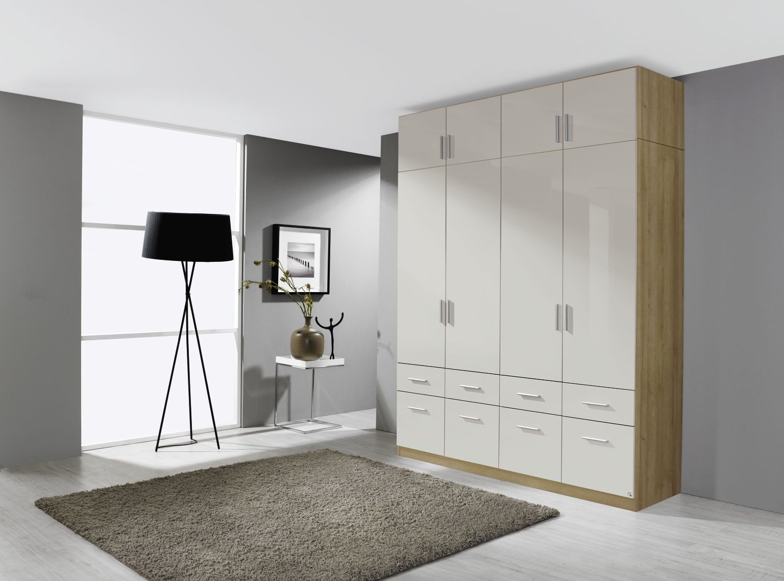 Oakwood Rauch Celle 4 door hinged combi wardrobe with top drawers - 249 Height