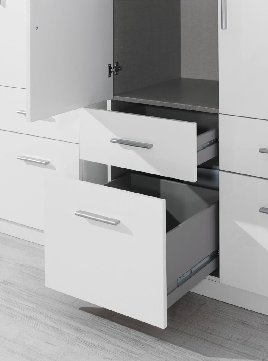 Oakwood Rauch Celle High Gloss Soft Grey Wardrobe With Drawers