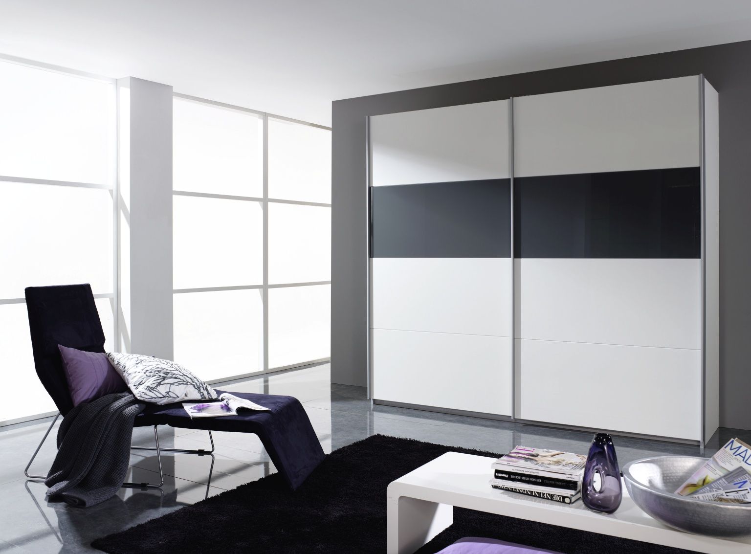 Oakwood Rauch Quadra White & Metallic Grey 2 Gliding Door Wardrobe