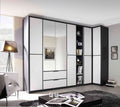 Oakwood Rauch Essensa White Glass Front and Metallic Grey Corner Wardrobe
