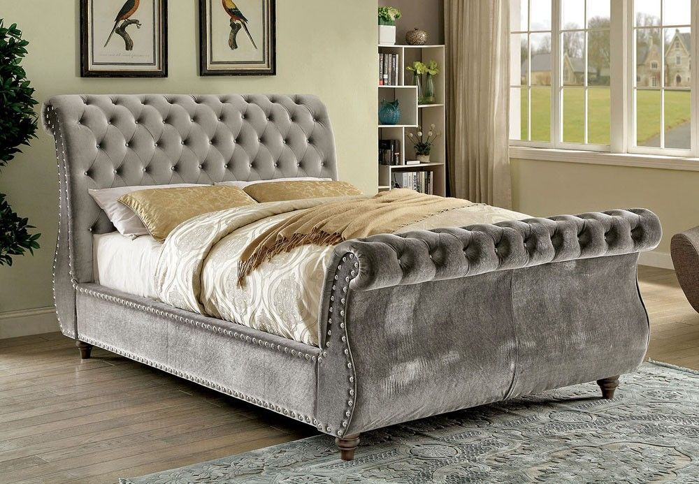 Oakwood Swan Fabric Upholstered Plush Velvet Bed Frame